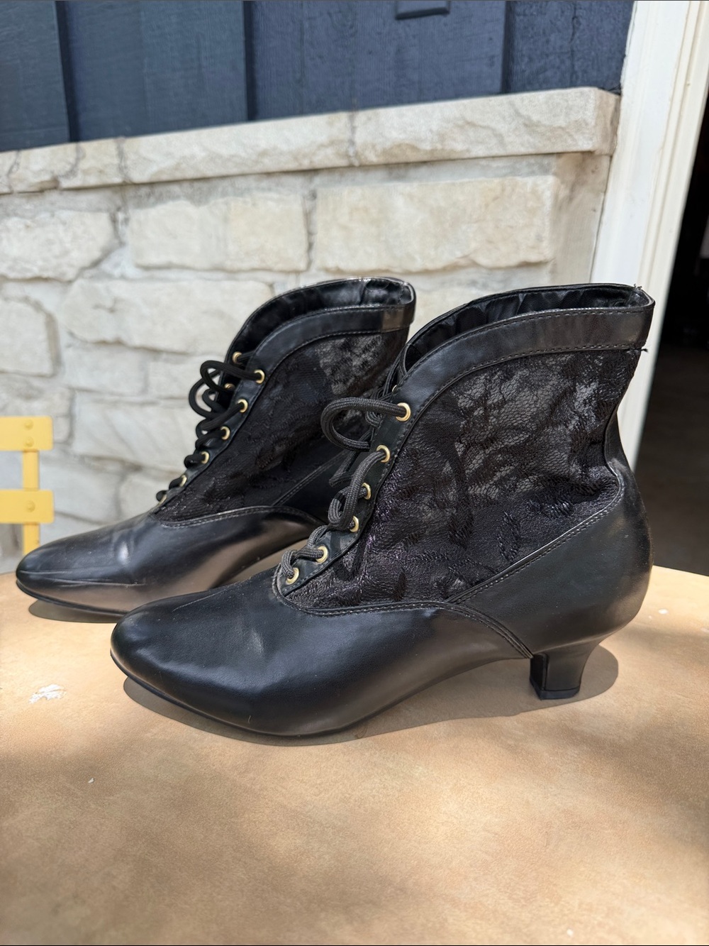 Ruthie Davis Black Lace-Up Victorian-Inspired Ankle Boots